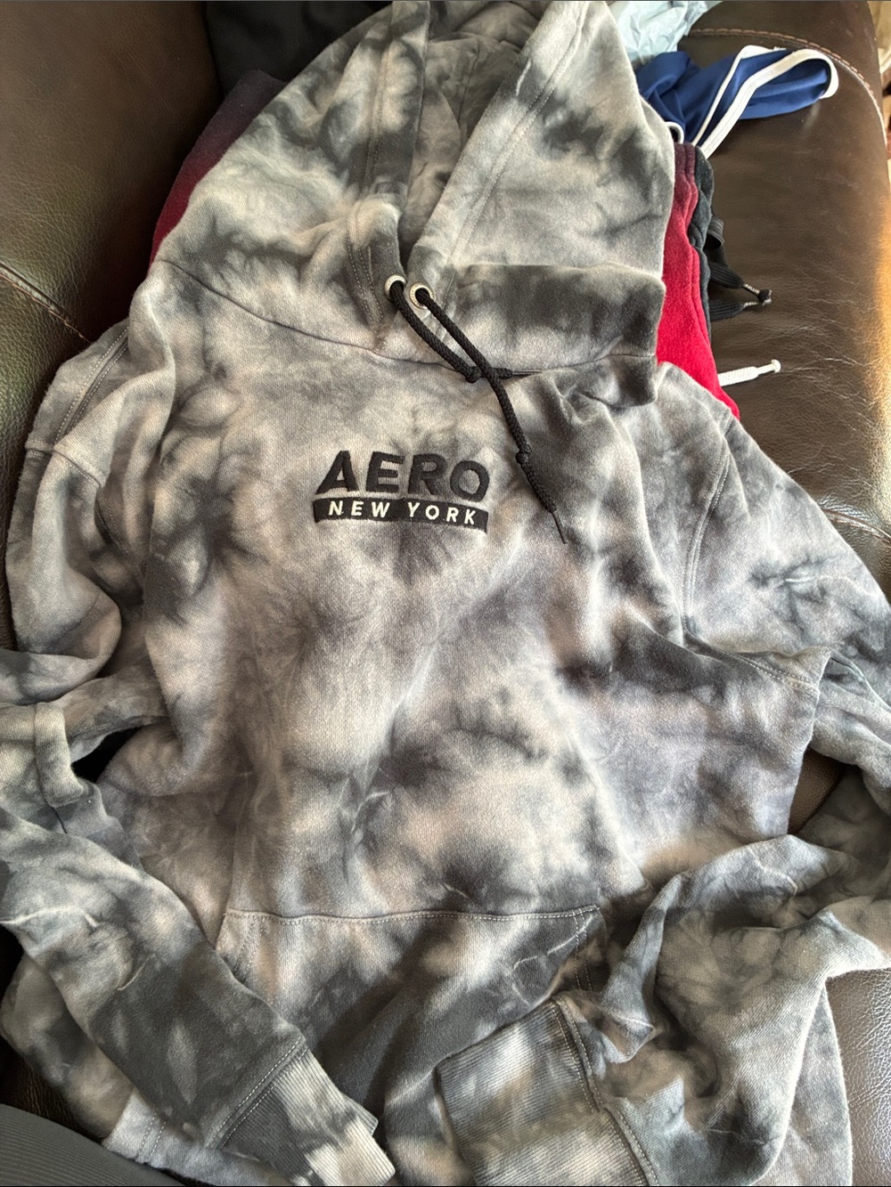 Aeropostale Gray Black Tie-Dye Crewneck Hoodie size medium